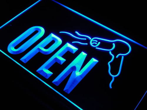 OPEN Hair Dryer Cut Barber Shop Neon Light Sign